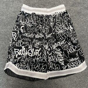 Ballislife Throwie Basketball Shorts Black & White Graffiti Print M